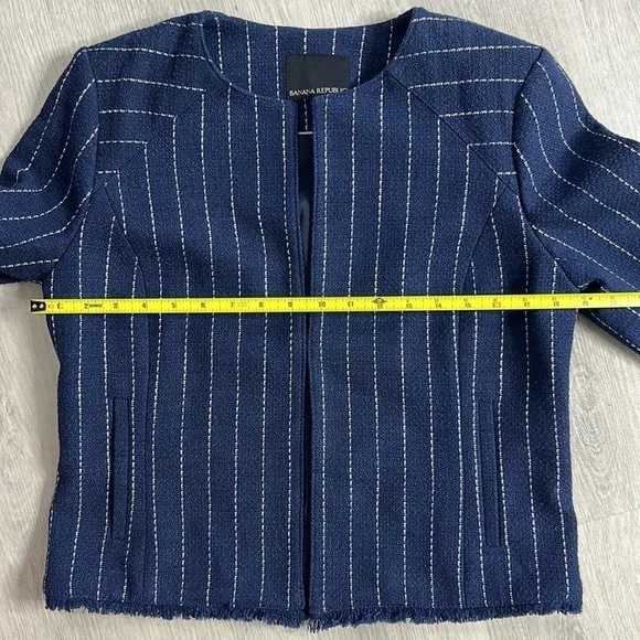 nwt // banana republic collarless stripe blazer with fringe - Picture 11 of 13